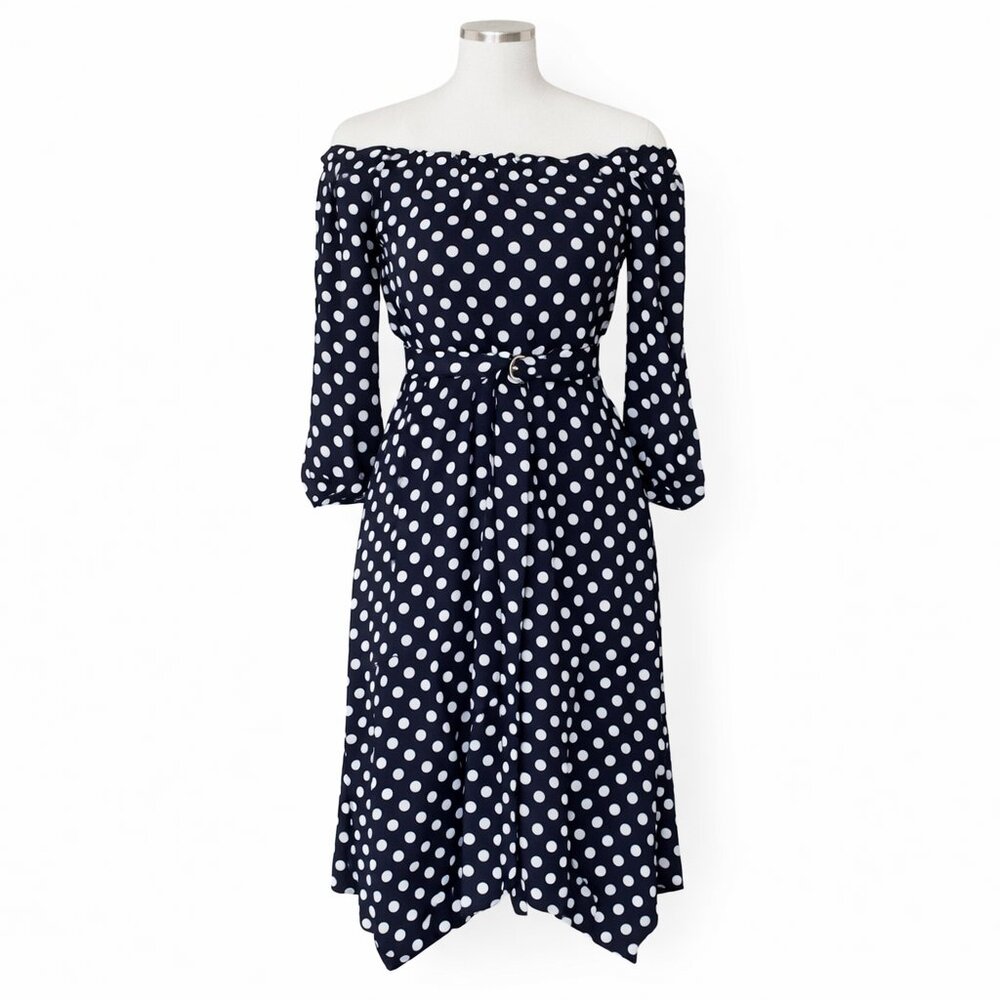 Maeve Anthropologie Gerti Polka Dot Off Shoulder Dress 6 Retro 50s Rockabilly